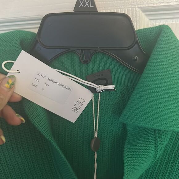 Oroton Tennis Green Relaxed Wool Knit Collared Polo Sweater Top Size S NWT - Picture 6 of 6